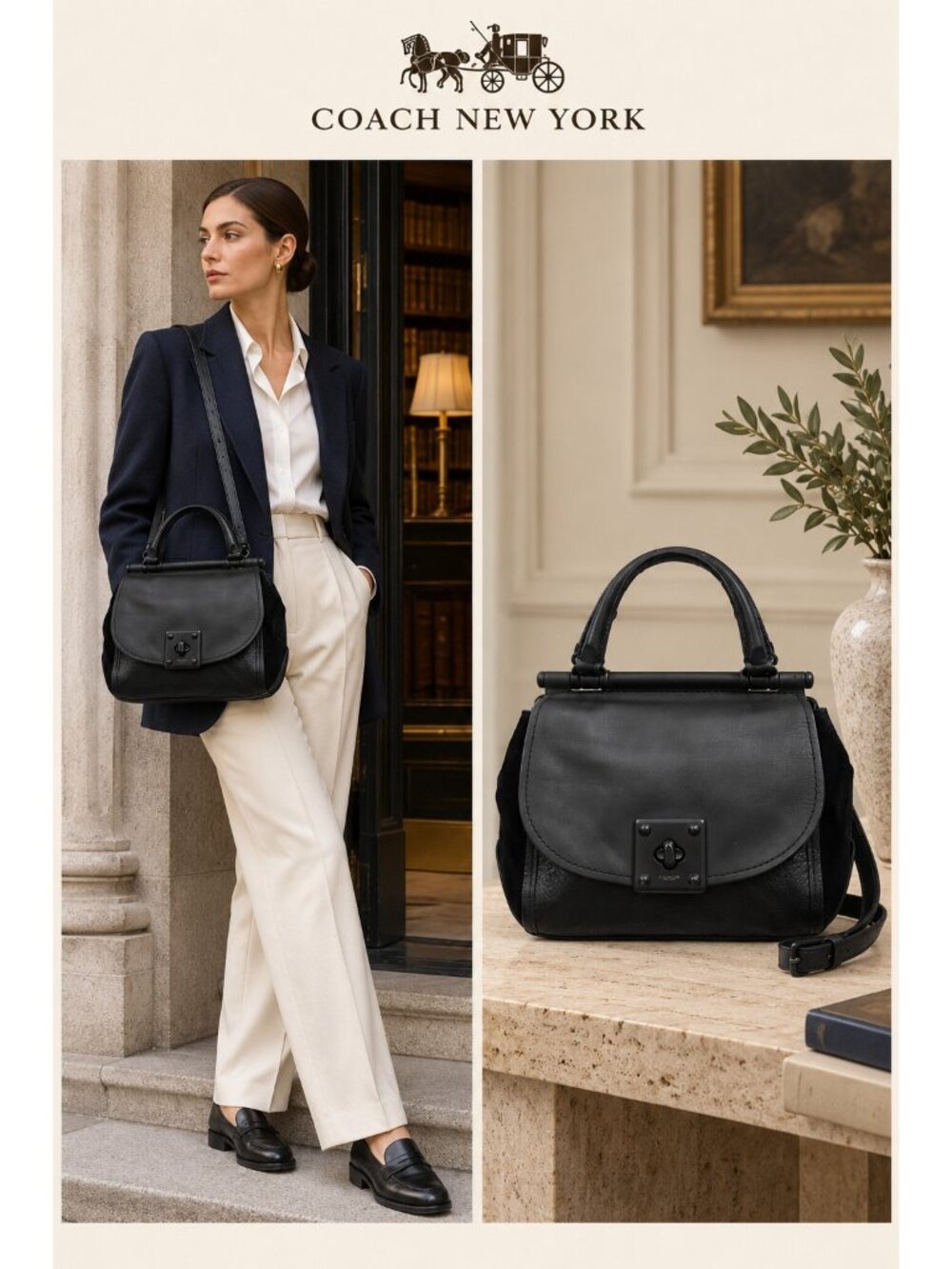 Coach 38388 Drifter Mixed Leather Black Top Handle Crossbody Satchel
